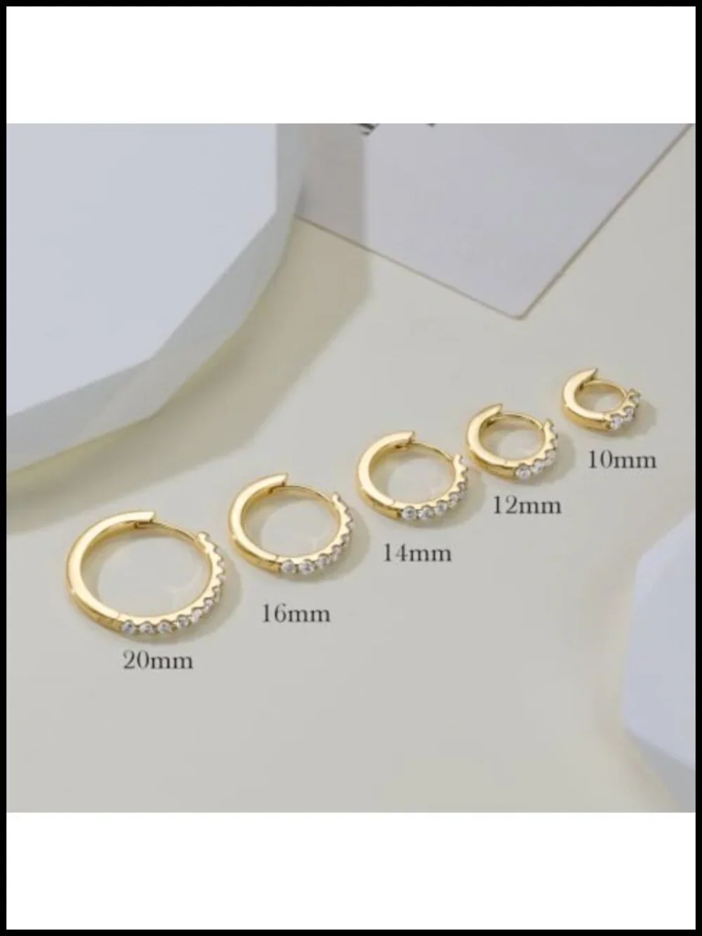 14K Gold Plated Hoop Earrings for Women Half Pavé CZ Small Huggie Hoops 10-20mm